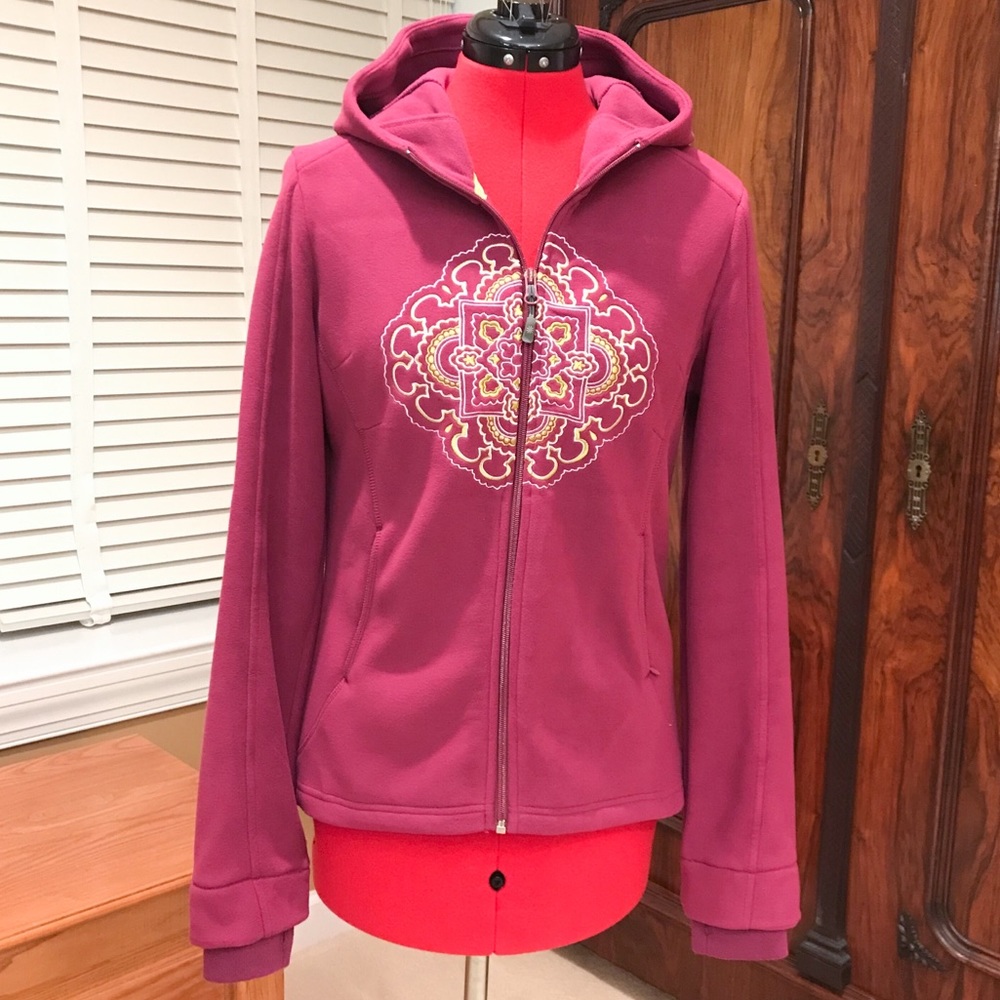 Athleta Zip Front Fleece Embroidered Hoodie Jacket